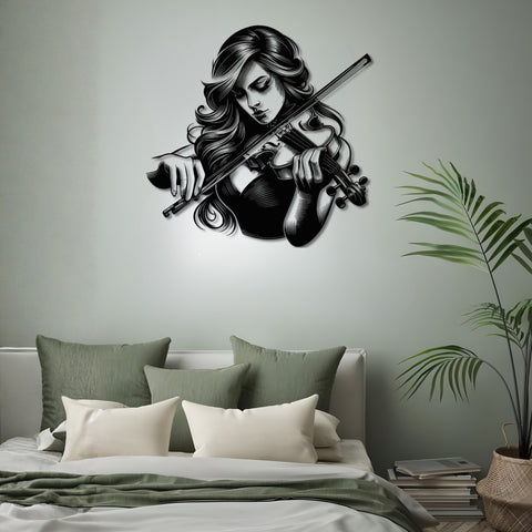 Female Violinist Metal Wall Art