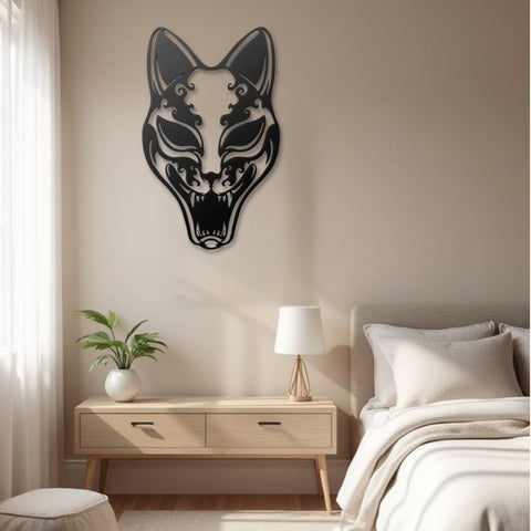 Kitsune Japanese Mask Metal Wall Art