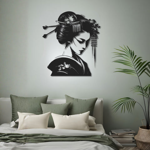 Japanese Geisha Woman Metal Wall Art