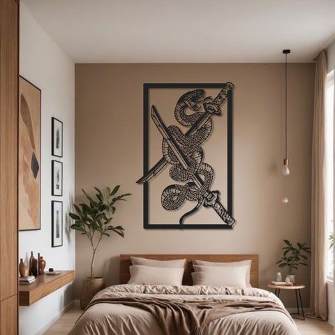 Serpent and Katana Metal Wall Art