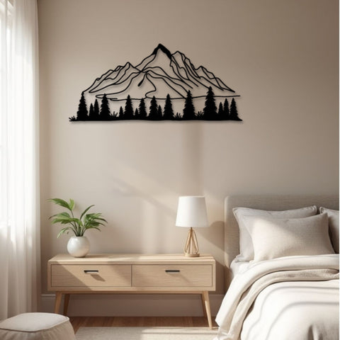 Minimalist Mountain and Pine Trees Metal Wall Art