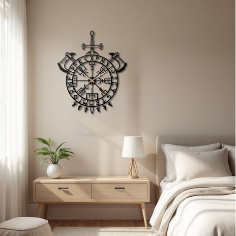 Nordic Rune Vegvisir Metal Wall Clock