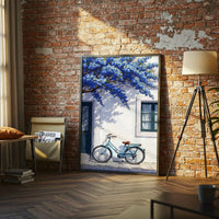 Bicycle and Blue Flowers Aesthetic Wall Poster Print