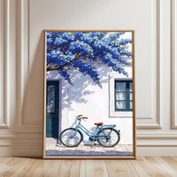 Bicycle and Blue Flowers Aesthetic Wall Poster Print