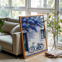 Bicycle and Blue Flowers Aesthetic Wall Poster Print