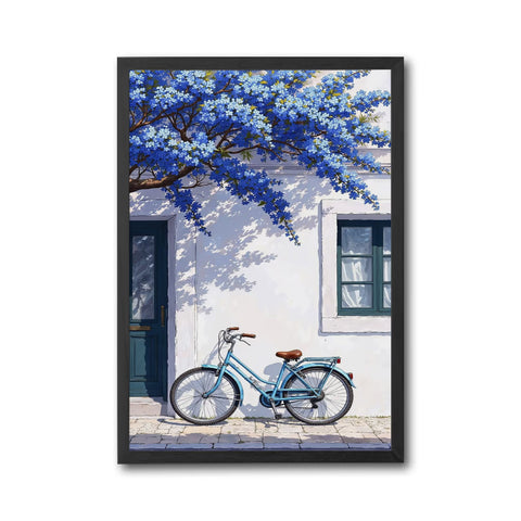 Bicycle and Blue Flowers Aesthetic Wall Poster Print