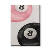 Billiards Minimalist Wall Art – Pink and Black 8 Ball Still Life