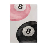 Billiards Minimalist Wall Art – Pink and Black 8 Ball Still Life