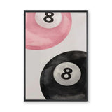 Billiards Minimalist Wall Art – Pink and Black 8 Ball Still Life