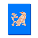 Bird Botanical Line Art Wall Art – Cream and Orange on Bright Blue