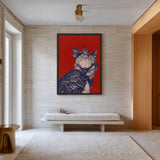 Bird of Prey Line Art Wall Art – Detailed Owl on Deep Red
