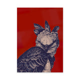 Bird of Prey Line Art Wall Art – Detailed Owl on Deep Red