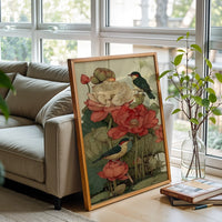 Birds and Lotus Flowers Aesthetic Wall Print Décor Poster Print
