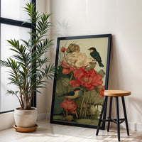 Birds and Lotus Flowers Aesthetic Wall Print Décor Poster Print