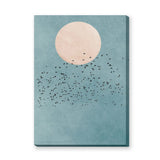 Birds and Moon Minimalist Wall Art – Flock Beneath a Cream Moon