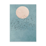 Birds and Moon Minimalist Wall Art – Flock Beneath a Cream Moon