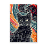 Black Cat Abstract Line Art Wall Art – Colorful Flowing Contour Portrait