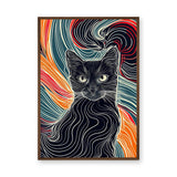 Black Cat Abstract Line Art Wall Art – Colorful Flowing Contour Portrait