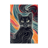 Black Cat Abstract Line Art Wall Art – Colorful Flowing Contour Portrait