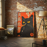 Black Cat Pop Art Home Art – Sleek Japanese Funny Cat Print for Cat Lovers, Bold Dot Print