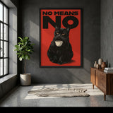 Black Cat Typography Wall Art – No Means No Red Retro Print