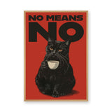 Black Cat Typography Wall Art – No Means No Red Retro Print