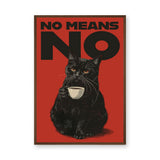 Black Cat Typography Wall Art – No Means No Red Retro Print