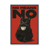 Black Cat Typography Wall Art – No Means No Red Retro Print
