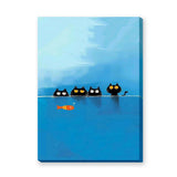 Black Cats Fish Modern Wall Art – Playful Blue Water Illustration