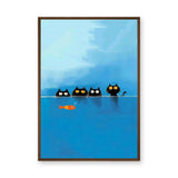 Black Cats Fish Modern Wall Art – Playful Blue Water Illustration