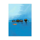 Black Cats Fish Modern Wall Art – Playful Blue Water Illustration