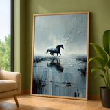Black Horse Abstract Wall Art – Textured Blue Gray Water Reflection