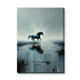 Black Horse Abstract Wall Art – Textured Blue Gray Water Reflection