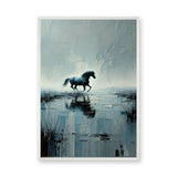 Black Horse Abstract Wall Art – Textured Blue Gray Water Reflection