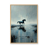 Black Horse Abstract Wall Art – Textured Blue Gray Water Reflection