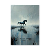 Black Horse Abstract Wall Art – Textured Blue Gray Water Reflection