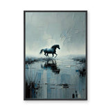 Black Horse Abstract Wall Art – Textured Blue Gray Water Reflection
