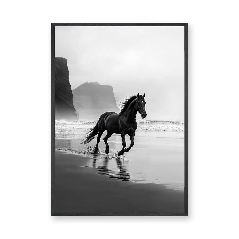 Black Horse Beach Photography Modern Wall Art – Misty Coastal Shoreline