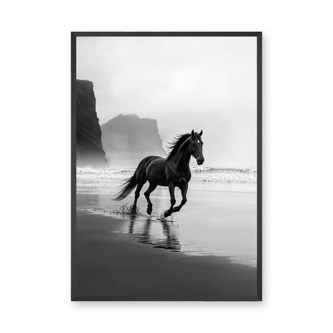Black Horse Beach Photography Modern Wall Art – Misty Coastal Shoreline