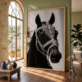 Black Horse Modern Photography Wall Art – Jeweled Silver Bridle