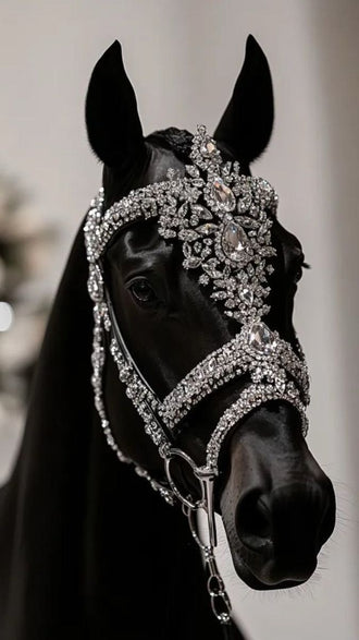 Black Horse Modern Photography Wall Art – Jeweled Silver Bridle
