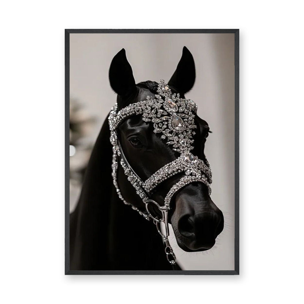 Black Horse Modern Photography Wall Art – Jeweled Silver Bridle