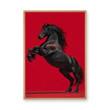 Black Horse Modern Wall Art – Rearing Horse on Bold Red Background