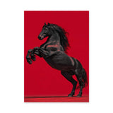 Black Horse Modern Wall Art – Rearing Horse on Bold Red Background