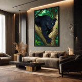 Black Panther Botanical Wall Art – Jungle Branches with Green Eyes