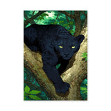 Black Panther Botanical Wall Art – Jungle Branches with Green Eyes