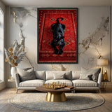 Black Panther Eclectic Wall Art – Ornate Red Rug Animal Print