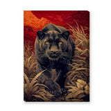 Black Panther Jungle Maximalist Wall Art – Crimson Botanical Scene