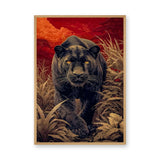 Black Panther Jungle Maximalist Wall Art – Crimson Botanical Scene