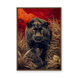 Black Panther Jungle Maximalist Wall Art – Crimson Botanical Scene